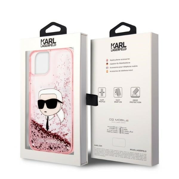 Case for Apple iPhone 14 Plus, Karl Lagerfeld, Glitter Karl's Head, Pink