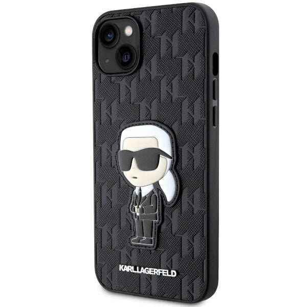 Case for Apple iPhone 14 Plus, Karl Lagerfeld, Saffiano Monogram Ikonik Karl, Black