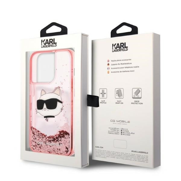 Case for Apple iPhone 14 Pro, Karl Lagerfeld, Glitter Choupette's Head, Pink