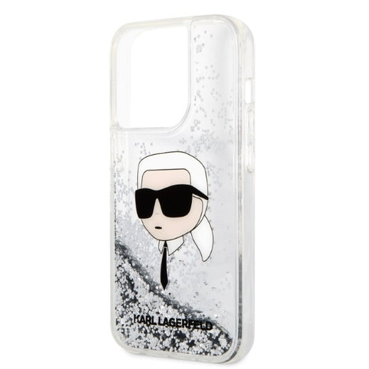 Case for Apple iPhone 14 Pro, Karl Lagerfeld, Glitter Karl's Head, Silver