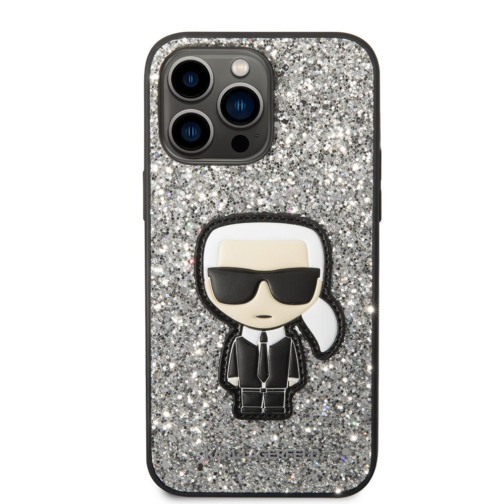 Case for Apple iPhone 14 Pro Max, Karl Lagerfeld, Glitter Flakes Ikonik Karl, Silver