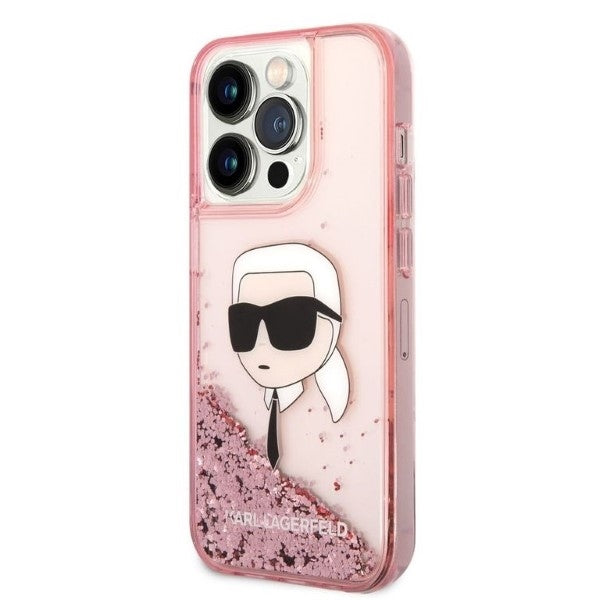 Case for Apple iPhone 14 Pro Max, Karl Lagerfeld, Glitter Karl's Head, Pink