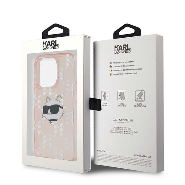 Case for Apple iPhone 14 Pro Max, Karl Lagerfeld, IML Luxury Monogram Choupette's Head, Pink
