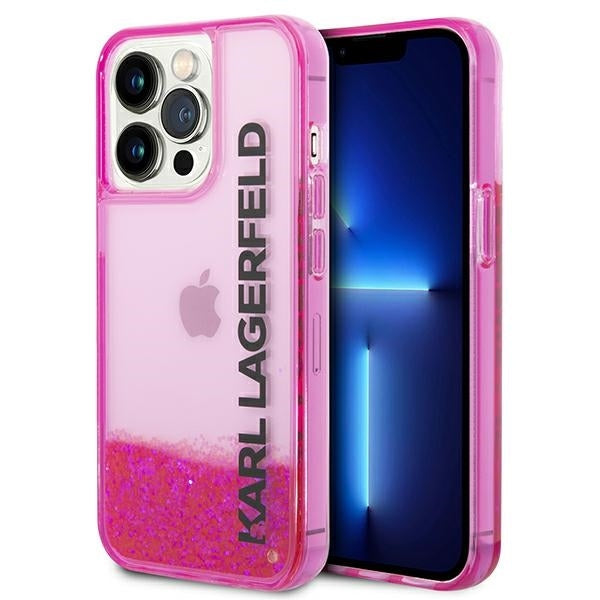 Case for Apple iPhone 14 Pro Max, Karl Lagerfeld, Liquid Glitter KL Logo, Pink