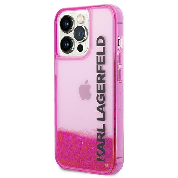 Case for Apple iPhone 14 Pro Max, Karl Lagerfeld, Liquid Glitter KL Logo, Pink