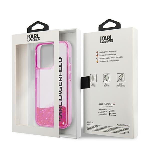 Case for Apple iPhone 14 Pro Max, Karl Lagerfeld, Liquid Glitter KL Logo, Pink
