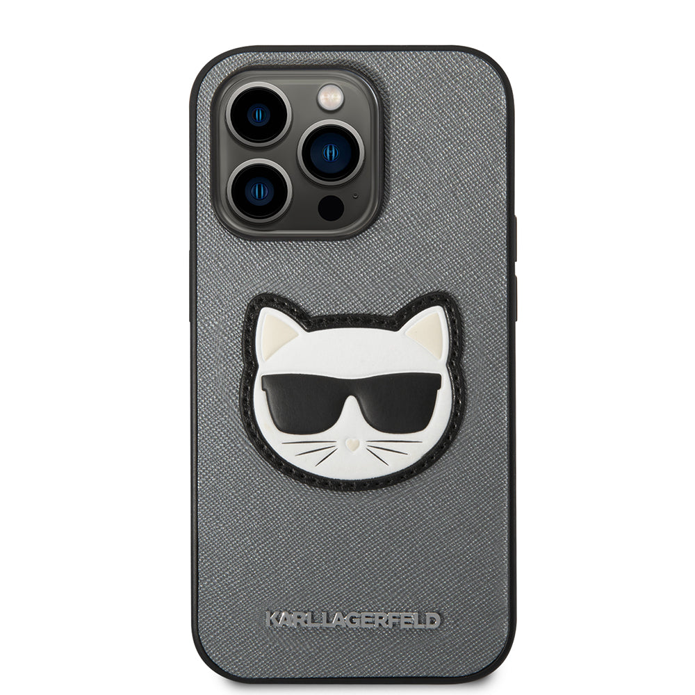 Case for Apple iPhone 14 Pro Max, Karl Lagerfeld, Saffiano Choupette's Head, Silver