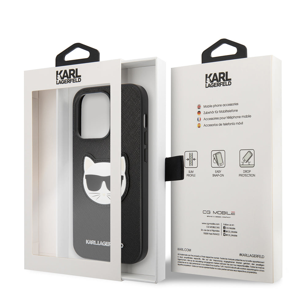 Case for Apple iPhone 14 Pro Max, Karl Lagerfeld, Saffiano Choupette's Head, Black