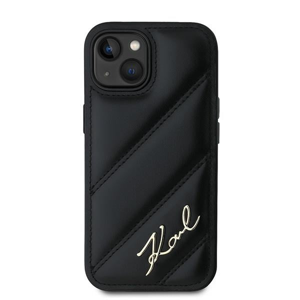 Case for Apple iPhone 15 Plus, Karl Lagerfeld, Diagonal Quilted Script, Black