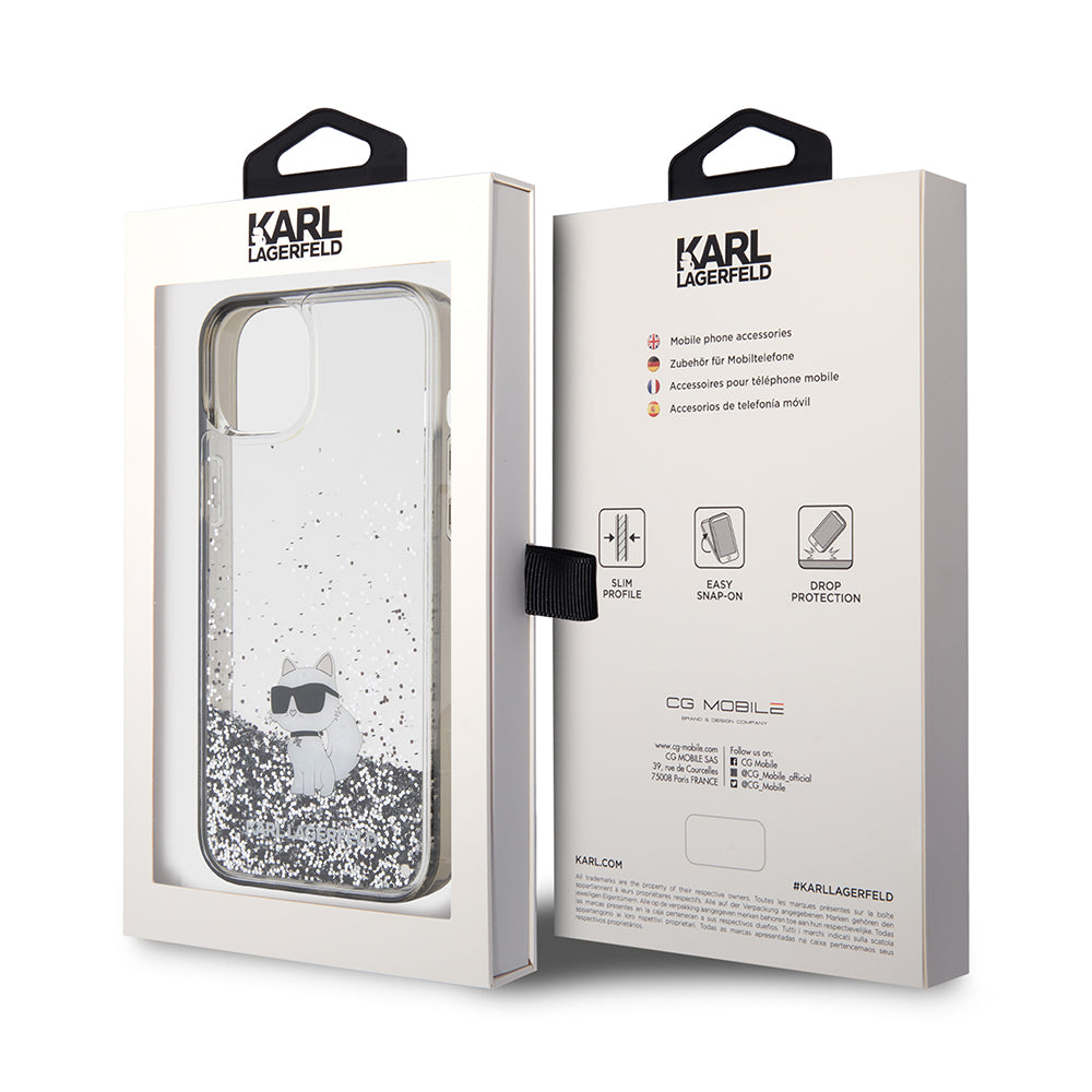 Case for Apple iPhone 15 Plus, Karl Lagerfeld, Liquid Glitter Choupette, Transparent