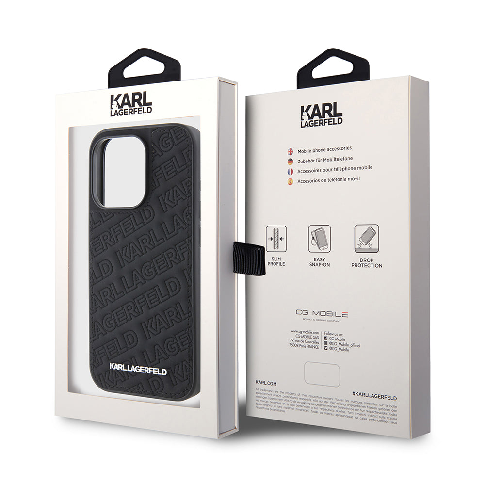 Case for Apple iPhone 15 Pro, Karl Lagerfeld, Diagonal Quilted K Pattern, Black