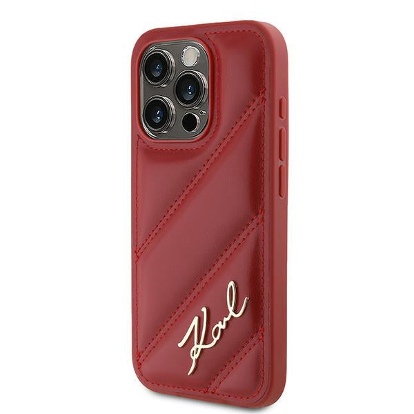 Case for Apple iPhone 15 Pro, Karl Lagerfeld, Diagonal Quilted Script, Pink