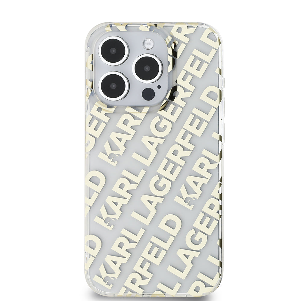 Case for Apple iPhone 15 Pro, Karl Lagerfeld, IML Luxury Monogram KL Pattern with Strap, Black