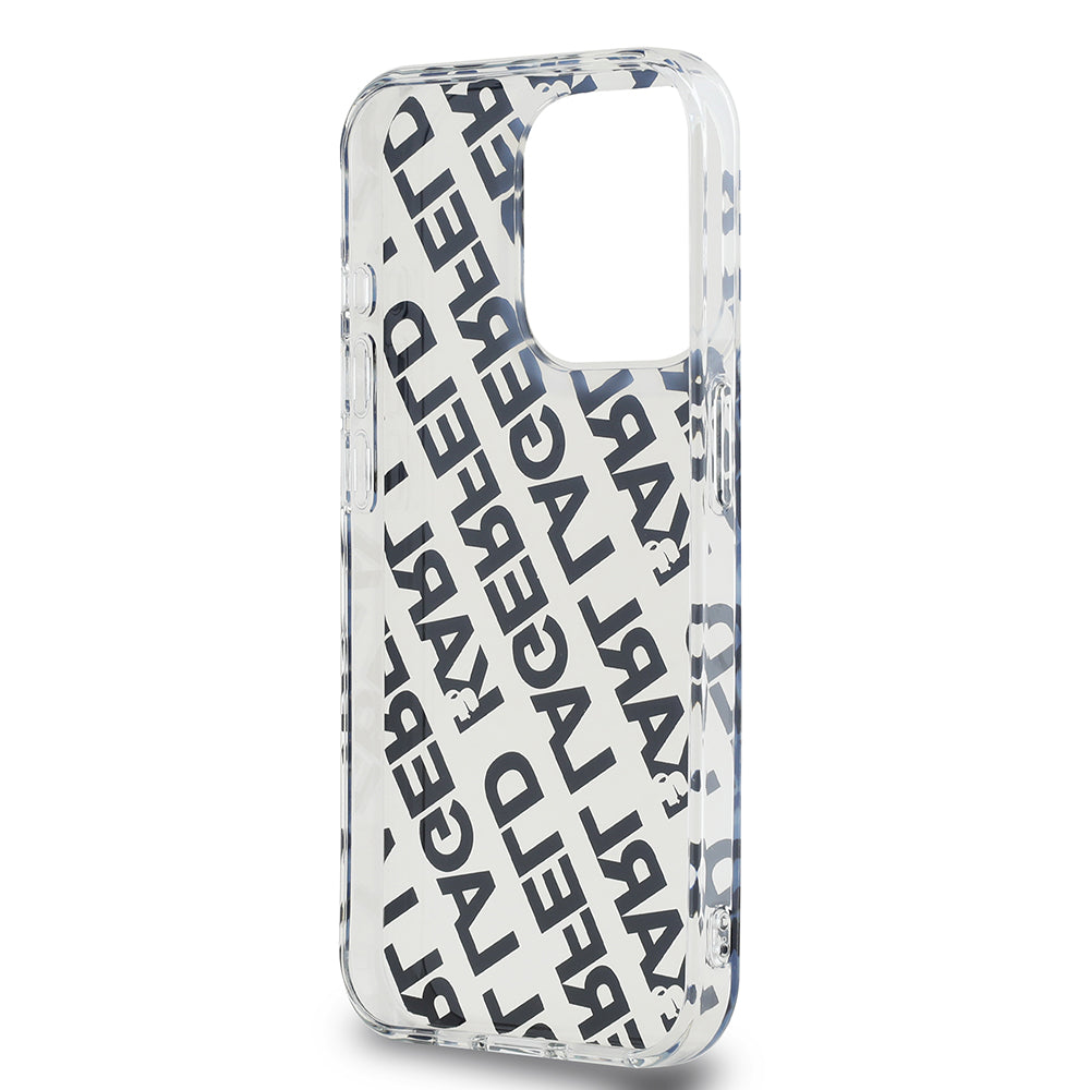 Case for Apple iPhone 15 Pro, Karl Lagerfeld, IML Luxury Monogram KL Pattern with Strap, Black