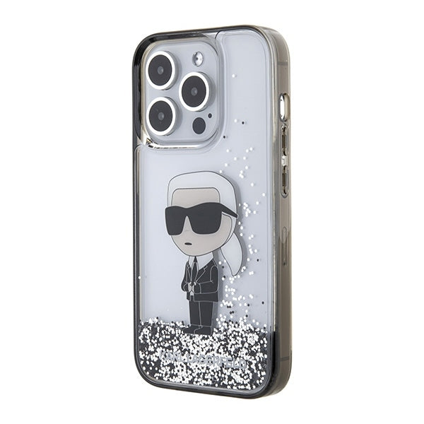 Case for Apple iPhone 15 Pro, Karl Lagerfeld, Liquid Glitter Ikonik Karl, Transparent