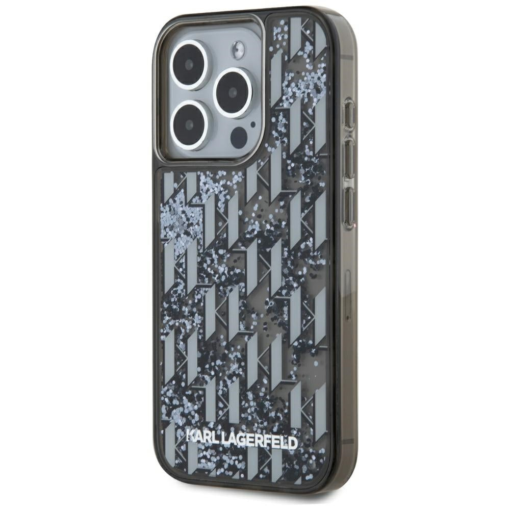Case for Apple iPhone 15 Pro, Karl Lagerfeld, Liquid Glitter Monogram, Black