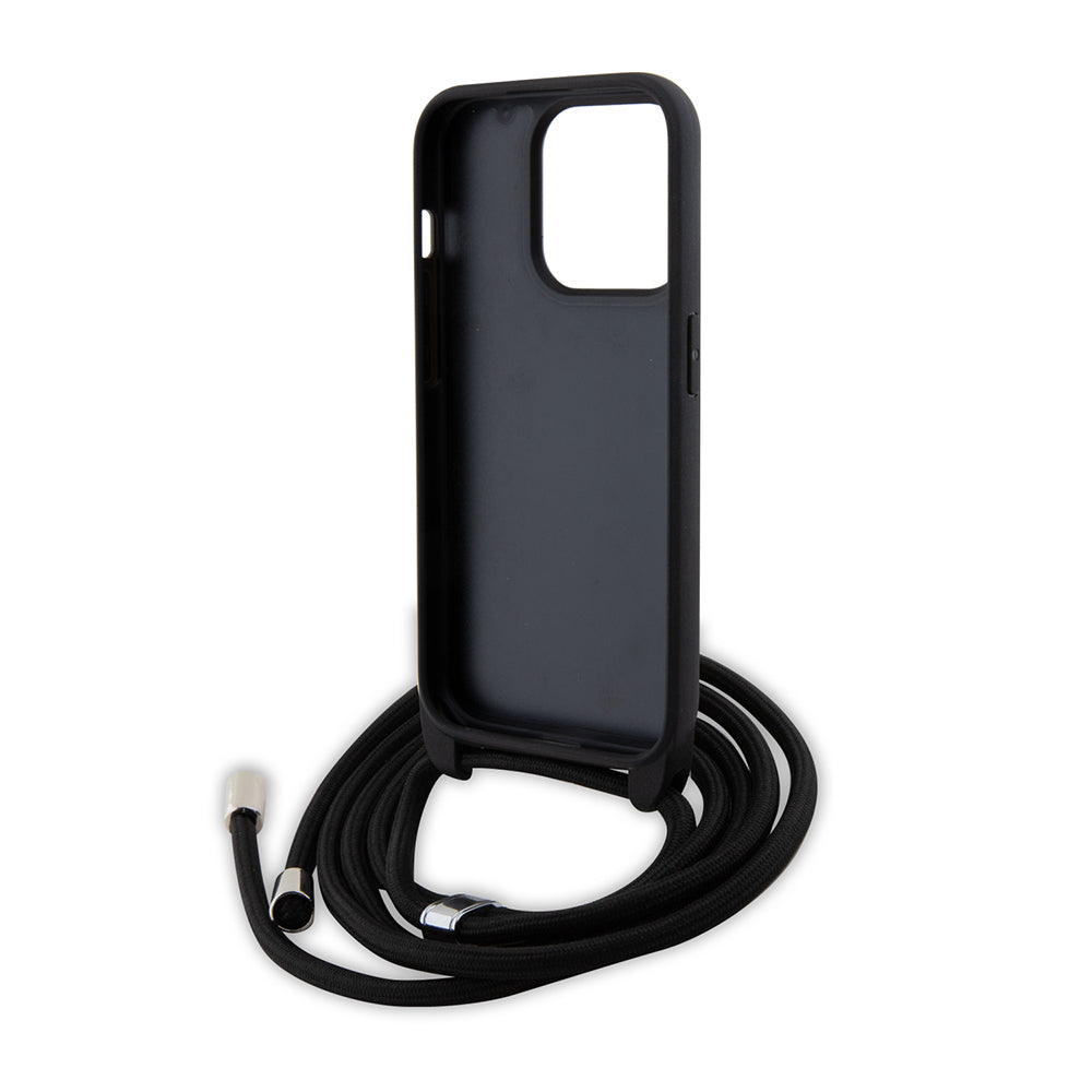 Case for Apple iPhone 15 Pro, Karl Lagerfeld, Saffiano Crossbody Monogram Metal Pin Karl, Black