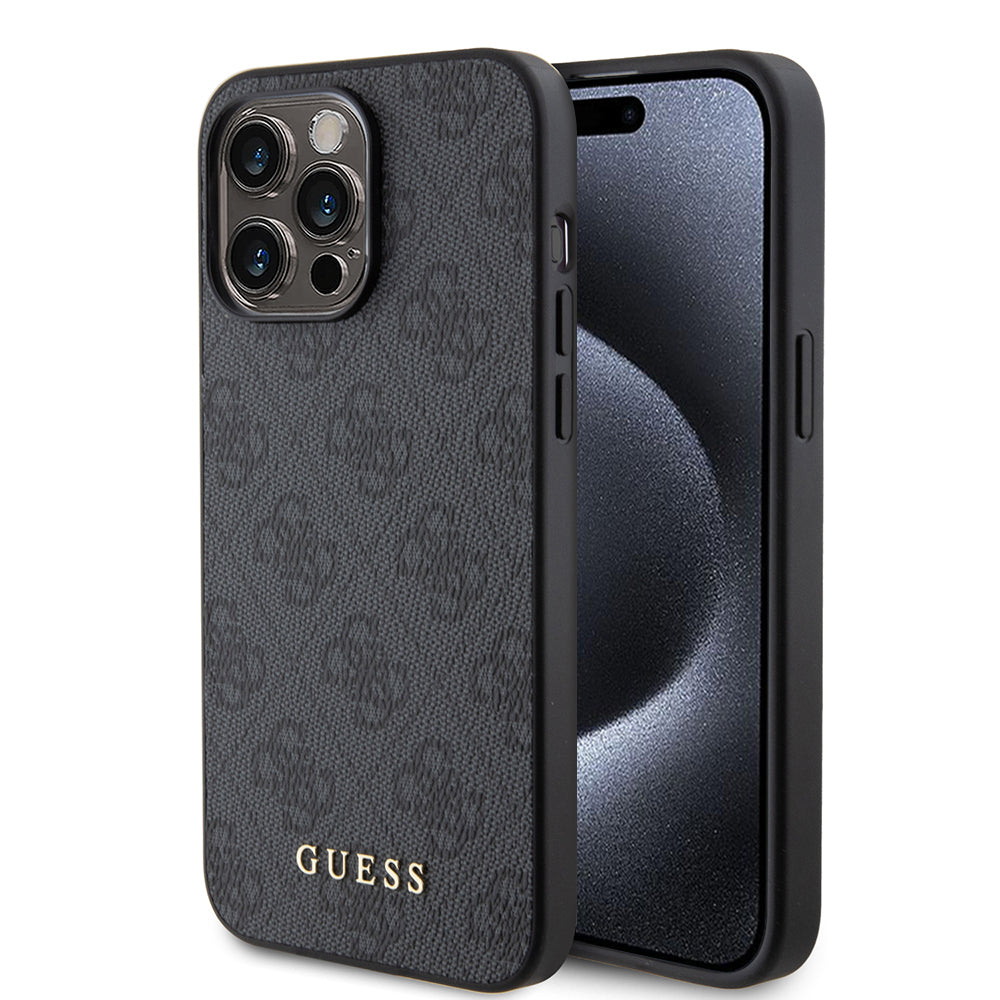 Case for Apple iPhone 15 Pro Max, Guess, 4G Metal Gold Logo, Grey