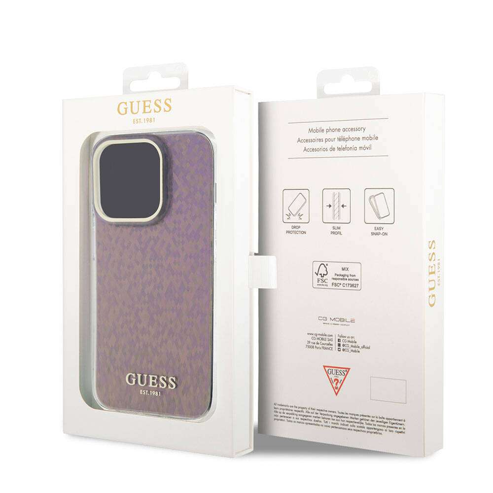 Case for Apple iPhone 15 Pro Max, Guess, IML Faceted Mirror Disco Iridescent, Pink
