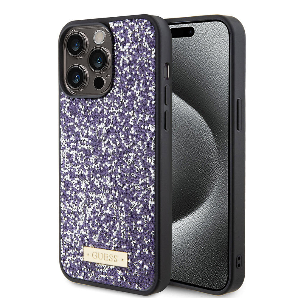 Case for Apple iPhone 15 Pro, Guess, Rhinestone Metal Logo, Purple