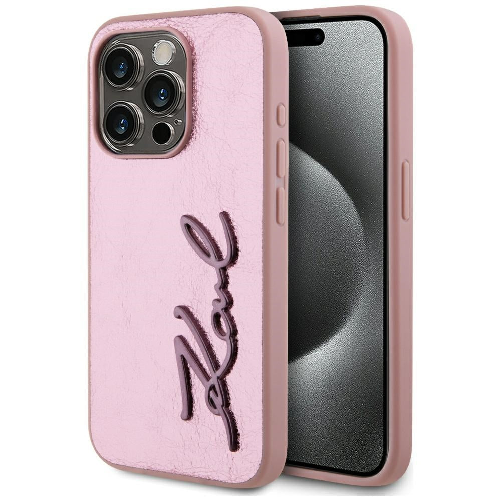 Case for Apple iPhone 15 Pro Max, Karl Lagerfeld, Metal Signature, Pink