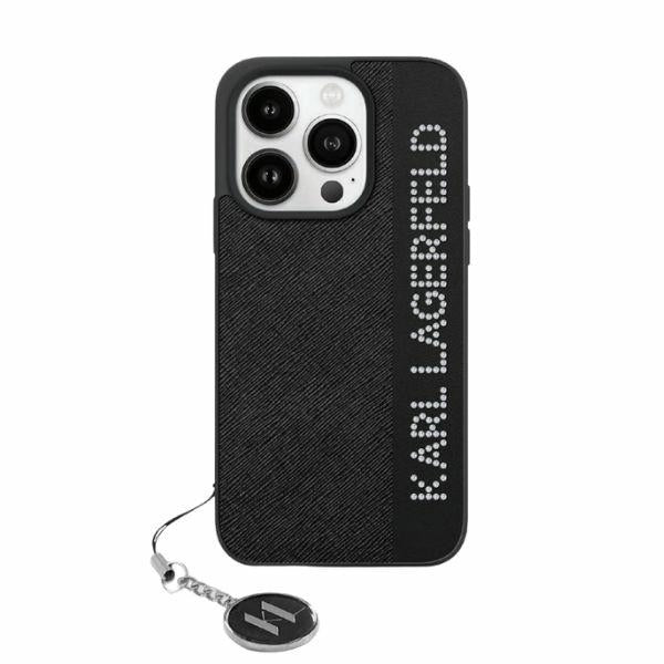 Case for Apple iPhone 15 Pro Max, Karl Lagerfeld, Saffiano Rhinestones & Charm, Black