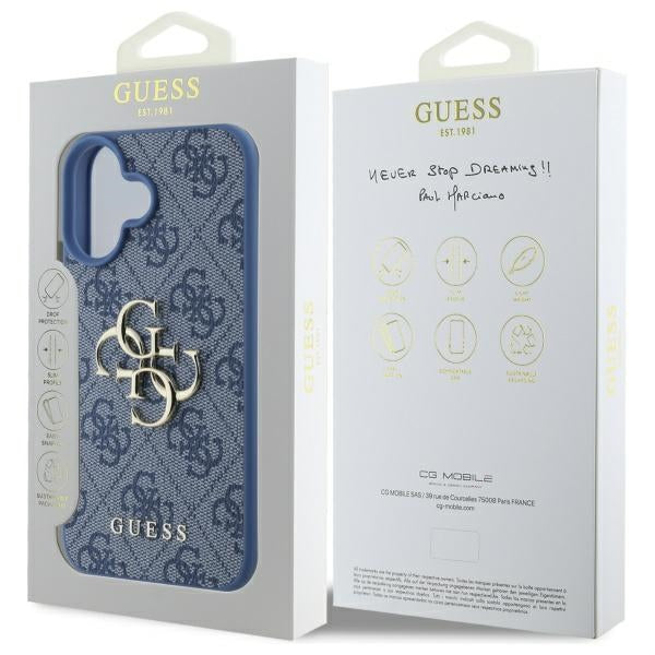 Case for Apple iPhone 16, Guess, 4G Big Logo, Blue