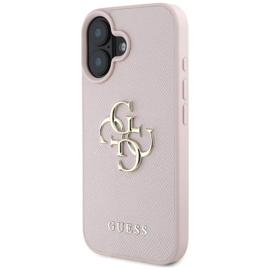 Case for Apple iPhone 16, Guess, Grained Big 4G Logo Small Classic Logo, Pink