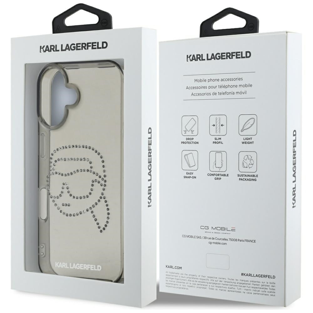 Case for Apple iPhone 16, Karl Lagerfeld, IML Rhinestones Karl's Head, Black
