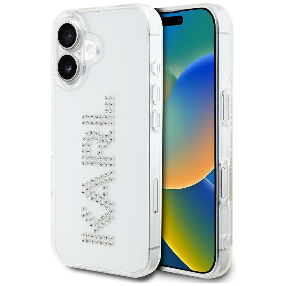 Case for Apple iPhone 16, Karl Lagerfeld, IML Rhinestones Transparent Logo, Transparent