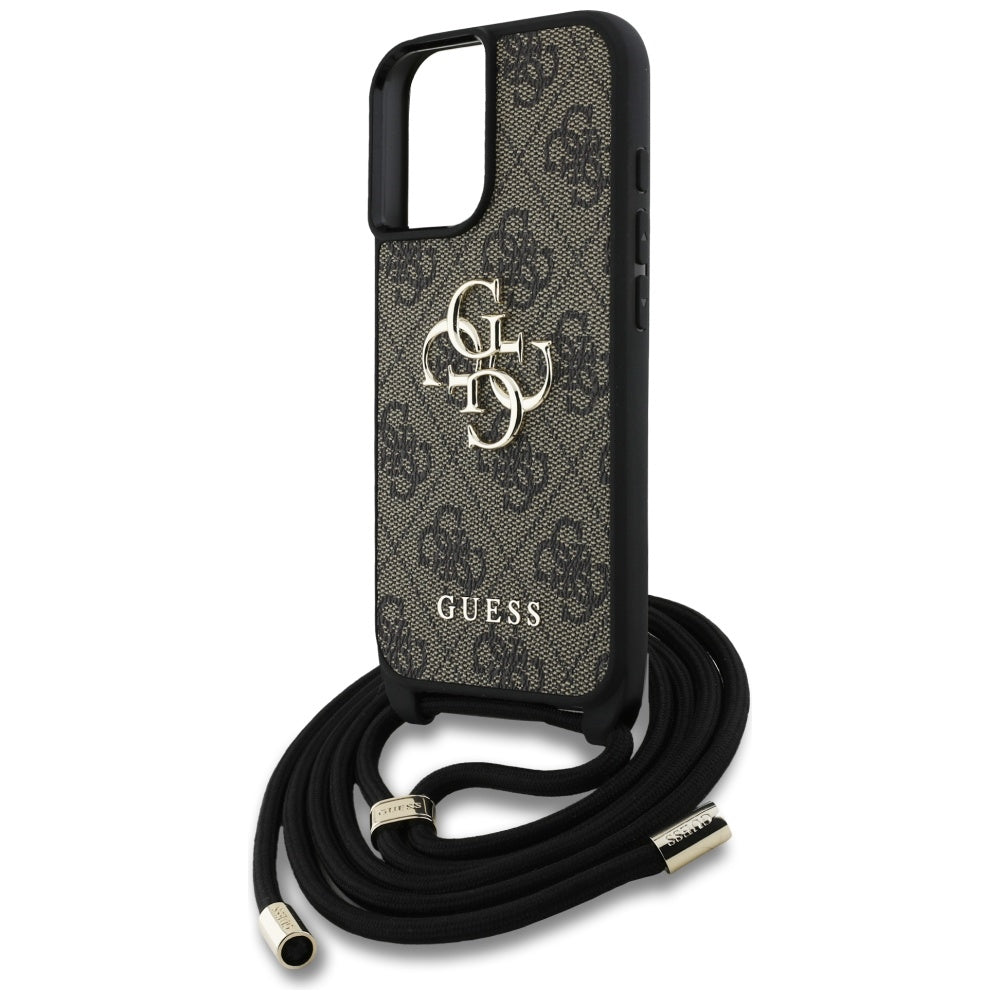 Case for Apple iPhone 16 Plus, Guess, 4G CBDY Big Logo with Cord Strap, Brown