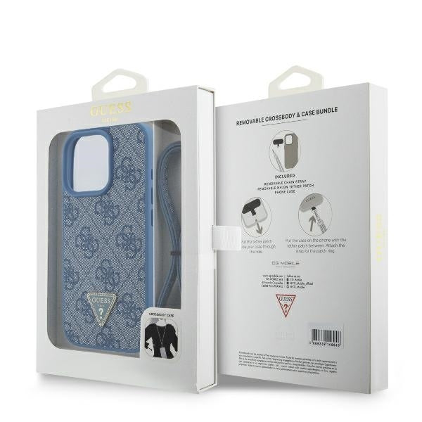 Case for Apple iPhone 16 Pro, Guess, Crossbody 4G Triangle Strass, Blue