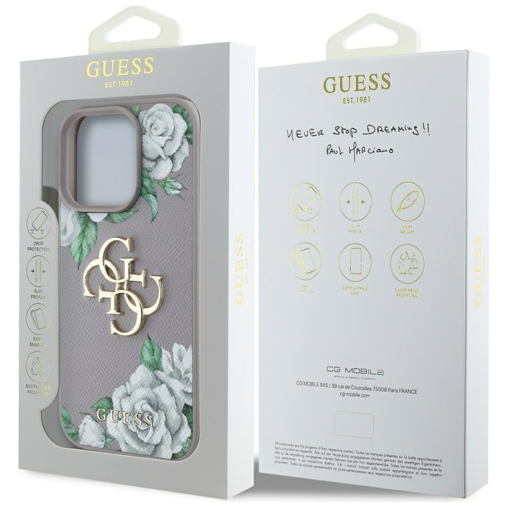 Case for Apple iPhone 16 Pro Max, Guess, 4G Grained Roses Big Logo, Purple