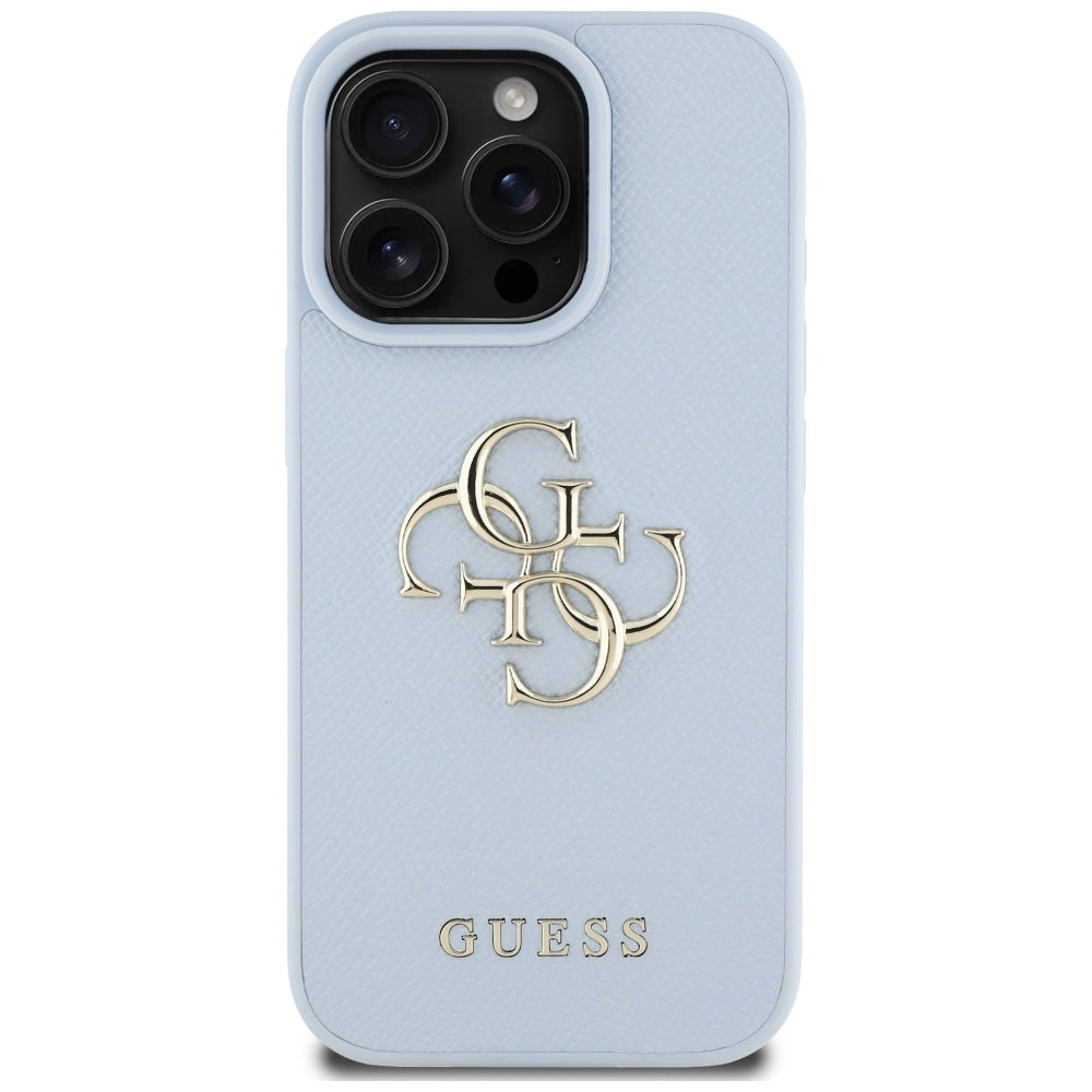 Case for Apple iPhone 16 Pro Max, Guess, Grained Big 4G Logo Small Classic Logo, Blue