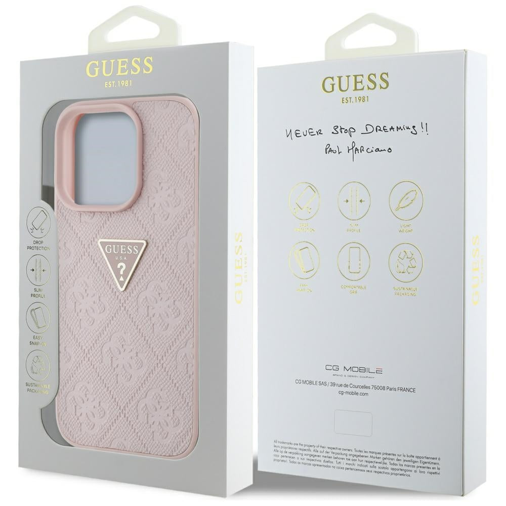 Case for Apple iPhone 16 Pro Max, Guess, Hot Stamp 4G Pattern Triangle Logo, Pink