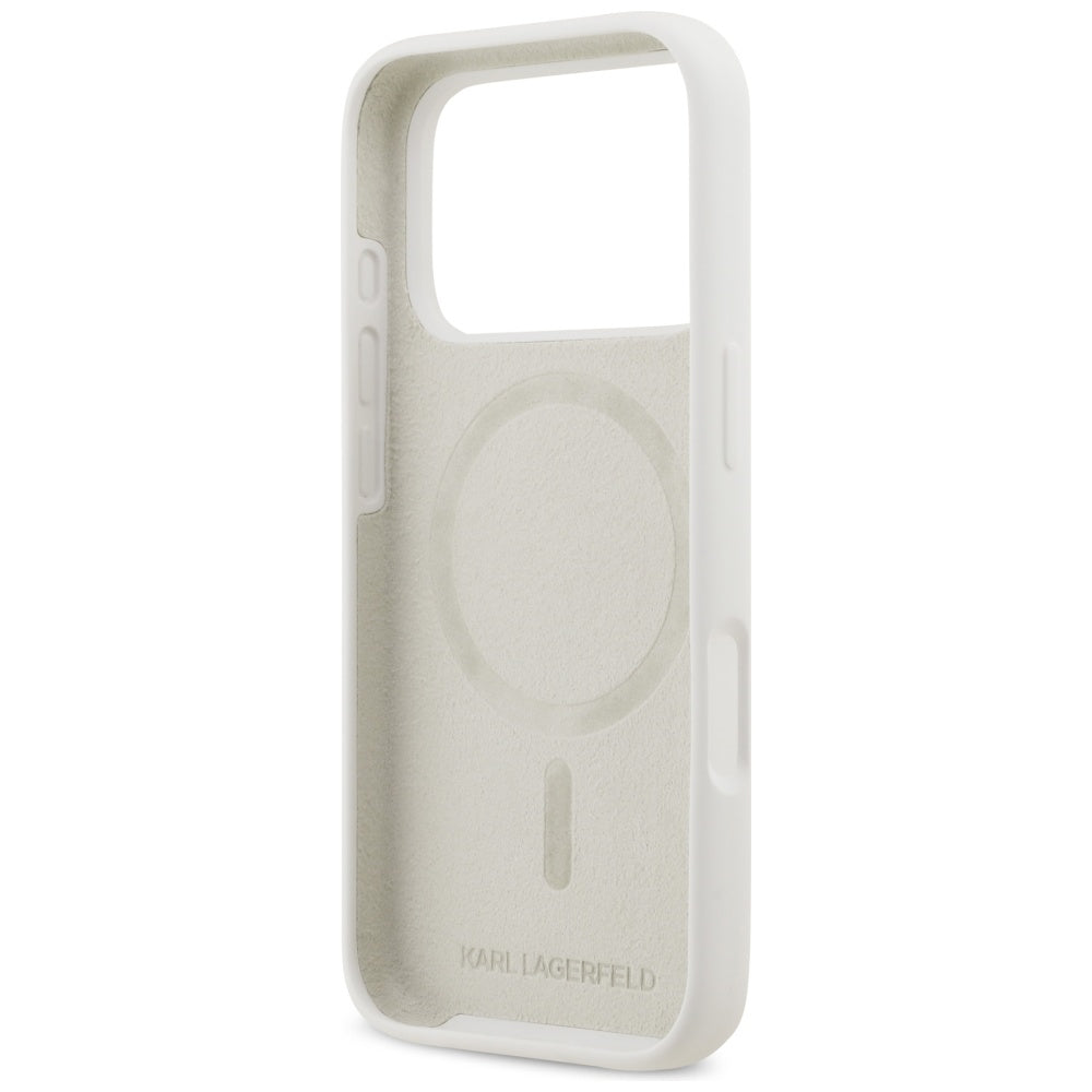 Case for Apple iPhone 17 Pro, Karl Lagerfeld, Sketch and Logo Karl & Choupette, White