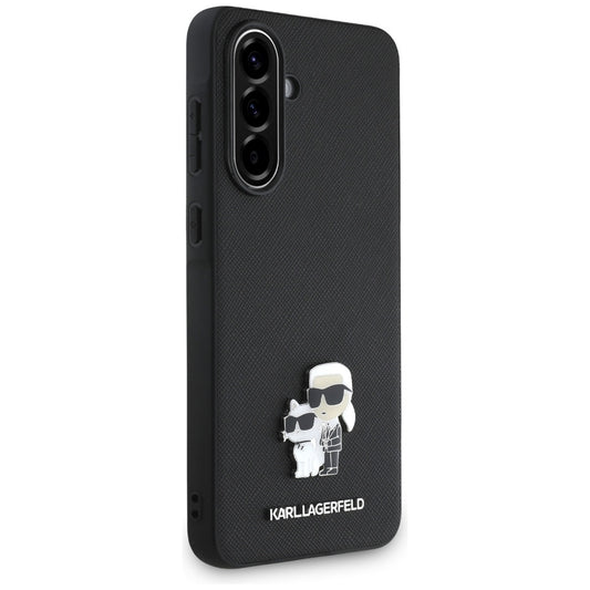 Case for Samsung Galaxy A56 A566, Karl Lagerfeld, Saffiano Karl & Choupette Metal, Black