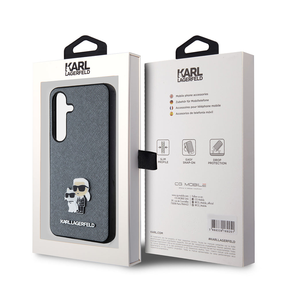 Case for Samsung Galaxy S24 S921, Karl Lagerfeld, Saffiano Karl & Choupette Metal, Grey