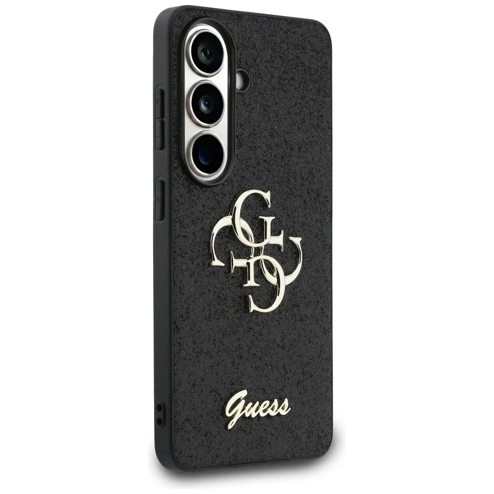 Case for Samsung Galaxy S26 S942, Guess, Fixed Glitter Big 4G Metal Frame, Black
