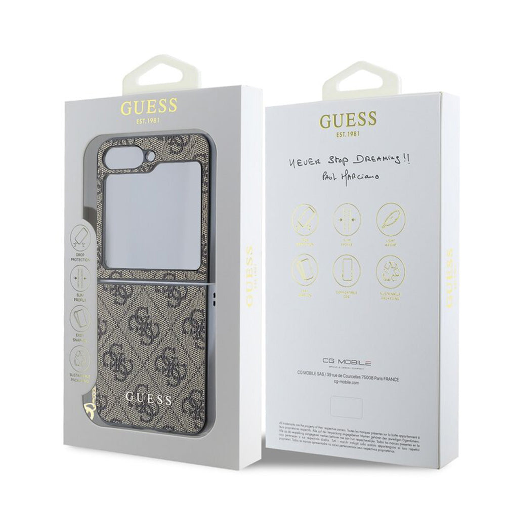Case for Samsung Galaxy Z Flip7 FE F761 / Z Flip6 F741, Guess, 4G Charm, Brown