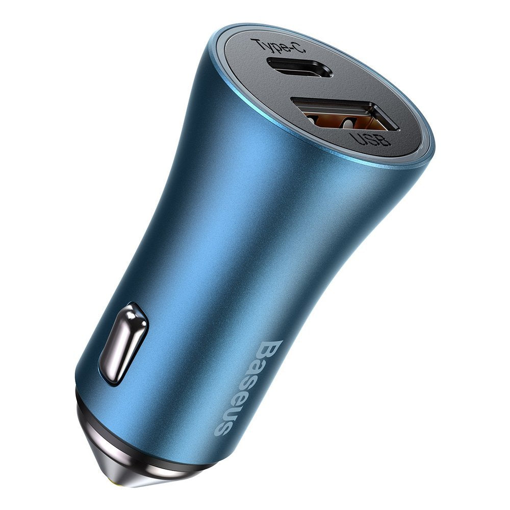 Car Charger with Lightning Cable Baseus Golden Contactor, 40W, 3A, 1 x USB-A - 1 x USB-C, Blue TZCCJD-03