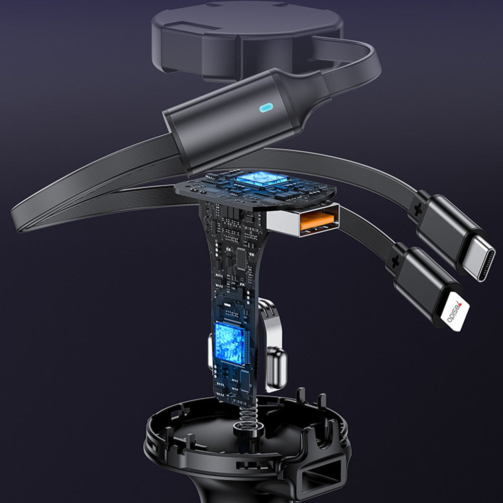 Car Charger with USB-C / Lightning Cable Yesido Y61, 53W, 3A, 1 x USB-A, Black