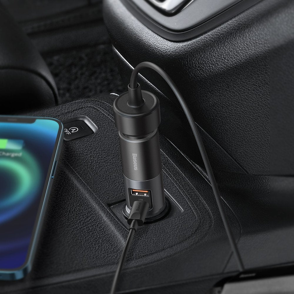 Baseus Share Together Car Charger, 120W, 3A, 1 x USB-A - 1 x USB-C - 1 x Cigarette Lighter Extension, Gray CCBT-C0G