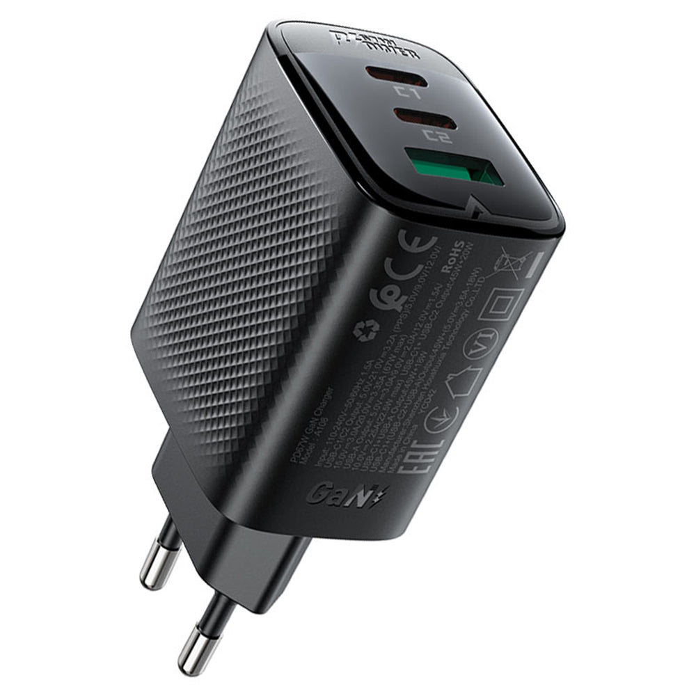 Acefast A108 Network Charger, 67W, 3A, 1 x USB-A - 2 x USB-C, Black
