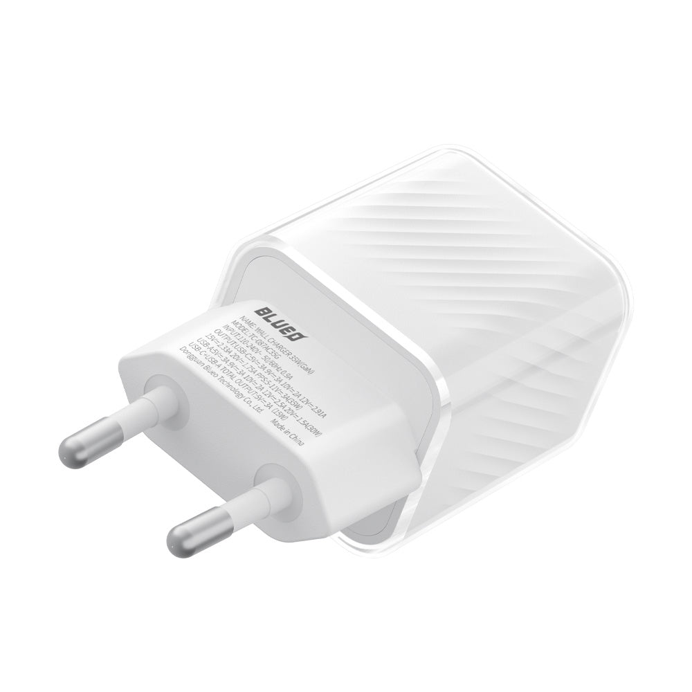 Blueo Network Charger, 35W, 3A, 1 x USB-A - 1 x USB-C, White