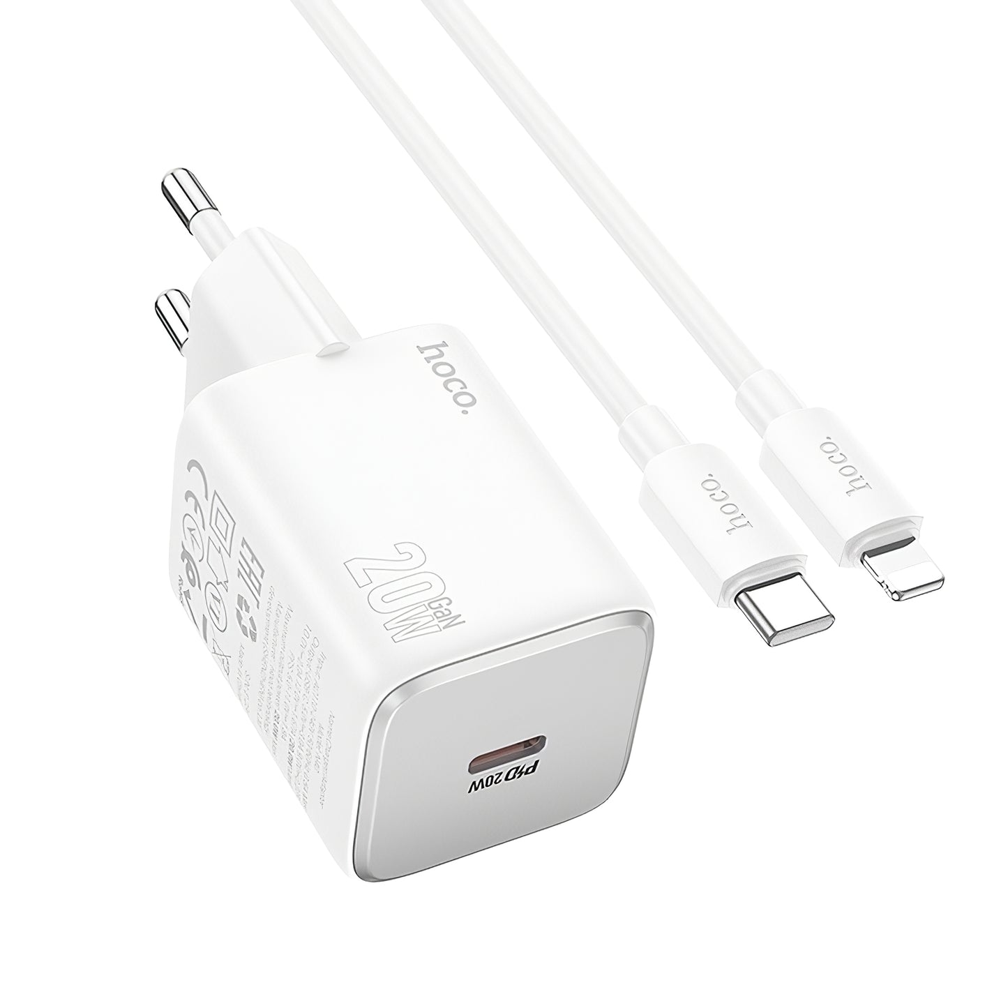 Network Charger with Lightning Cable HOCO N40, 20W, 3A, 1 x USB-C, White