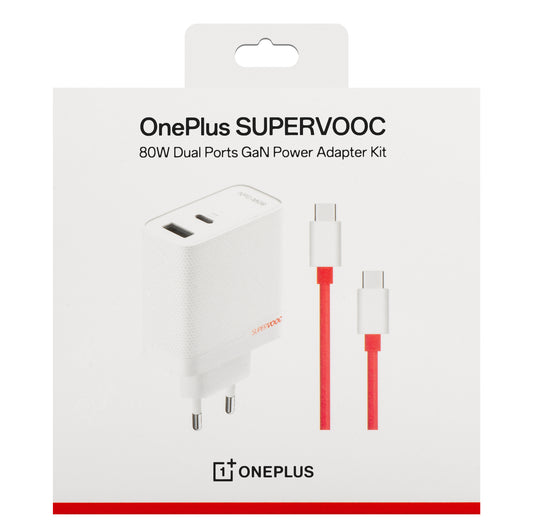 OnePlus USB-C Cable Wall Charger, 80W, 7.3A, 1 x USB-A - 1 x USB-C, White 5461100597