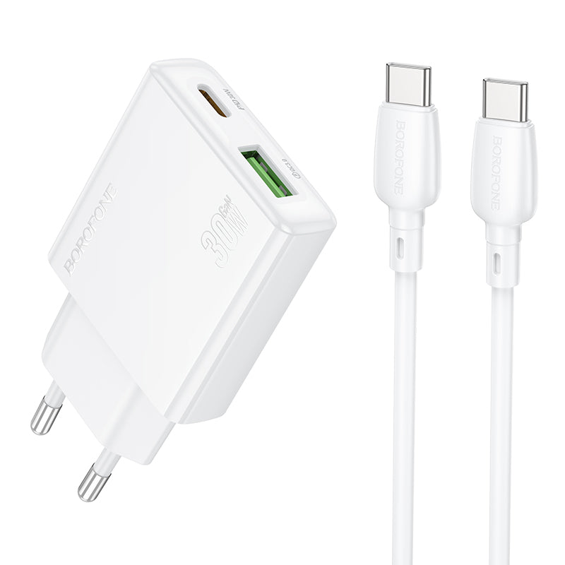 Network Charger with USB-C Cable Borofone BN25 Wish, 30W, 3A, 1 x USB-A - 1 x USB-C, White