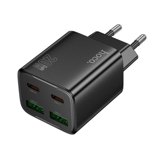 HOCO N55 Network Charger, 20W, 3A, 2 x USB-A - 2 x USB-C, Black