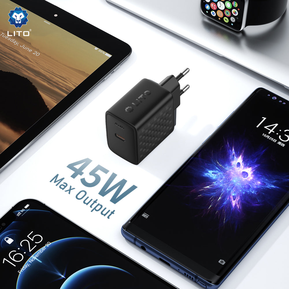 Lito LC20 Network Charger, 45W, 3A, 1 x USB-C, Black